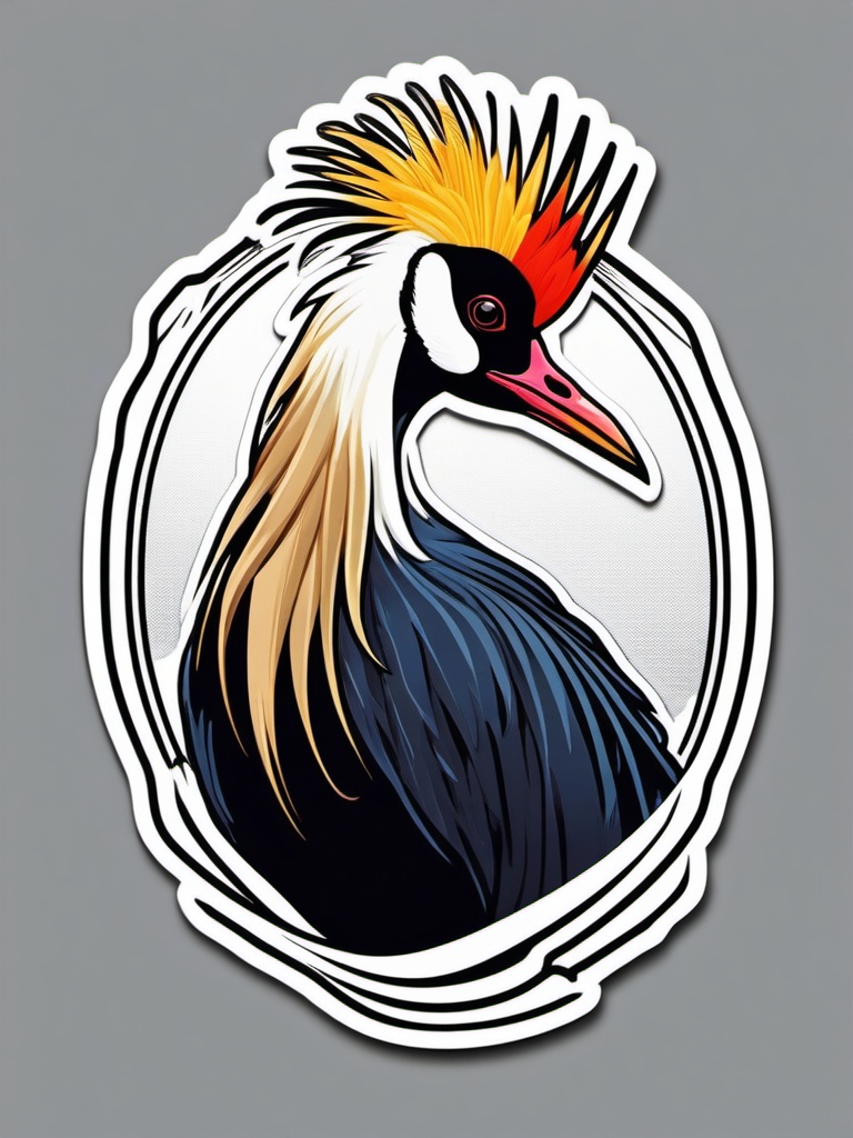 Crowned Crane Sticker - A crowned crane with an elegant crest, ,vector color sticker art,minimal