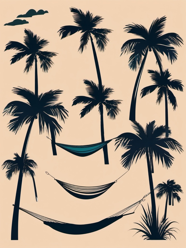 Palm Trees and Hammock clipart - Resting in the shade of palms, ,vector color clipart,minimal