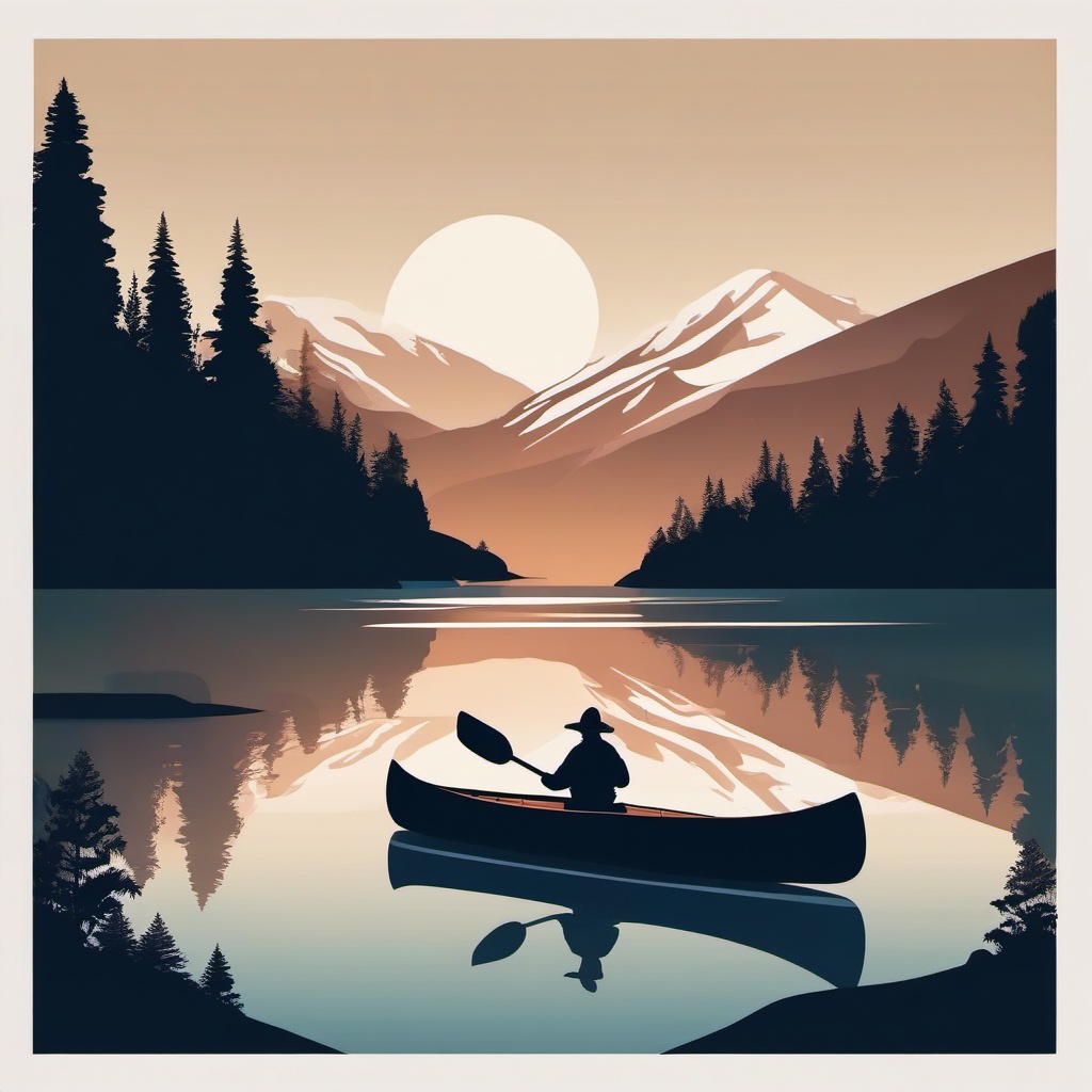 Mountain Serenity with Canoe clipart - Canoeing in mountain serenity, ,vector color clipart,minimal