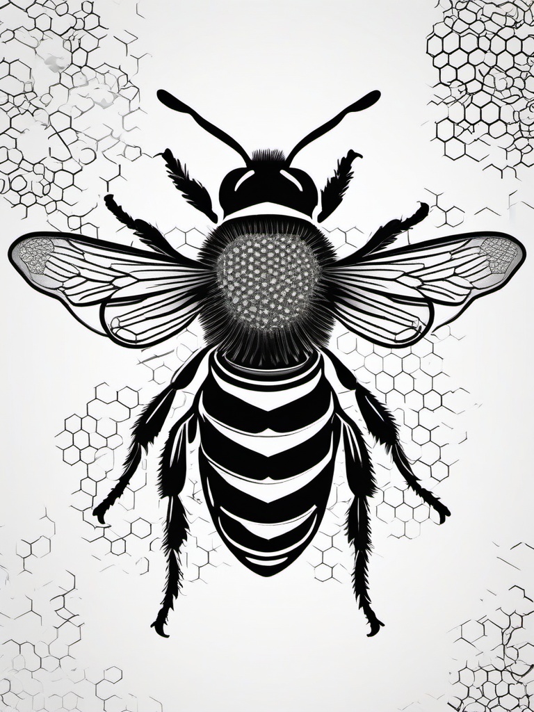 Honey Comb Bee Tattoo - Combine the geometric allure of honeycombs with the charm of bees in a tattoo, creating a visually striking and cohesive design.  simple tattoo,minimalist,white background