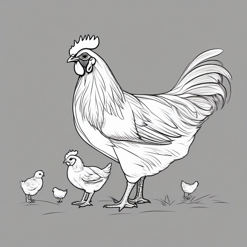 drawing of a hen with chicks  minimal rough sketch scribbles,doodles,black and white