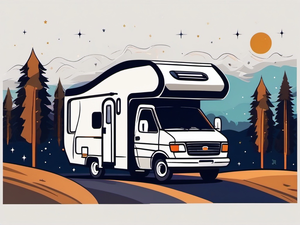 RV Camper Clipart - An RV camper parked under a starry night.  transport, color vector clipart, minimal style