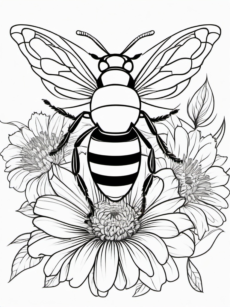 Bumble Bee Coloring Pages - Bumble Bee on a flower  simple coloring pages