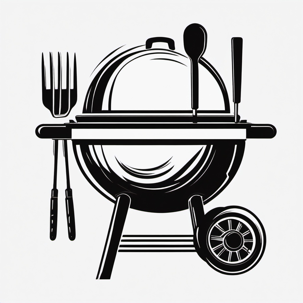 BBQ grill with a fork and spatula clipart.  vector style illustration, white background