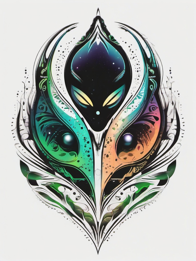 Alien Matching Tattoos - Symbolic expression of shared cosmic bonds through matching alien tattoos.  simple color tattoo,vector style,white background