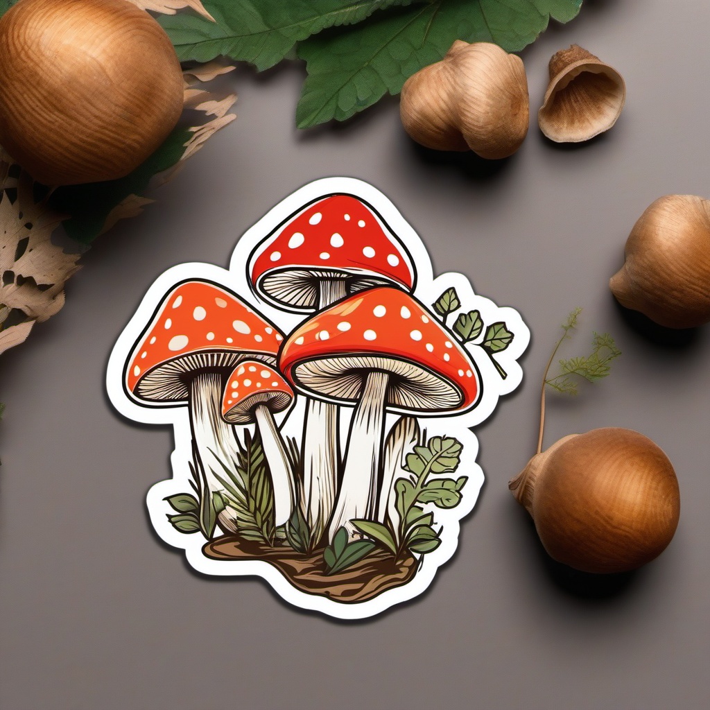 Mushroom Trio Sticker - Woodland wonders, ,vector color sticker art,minimal