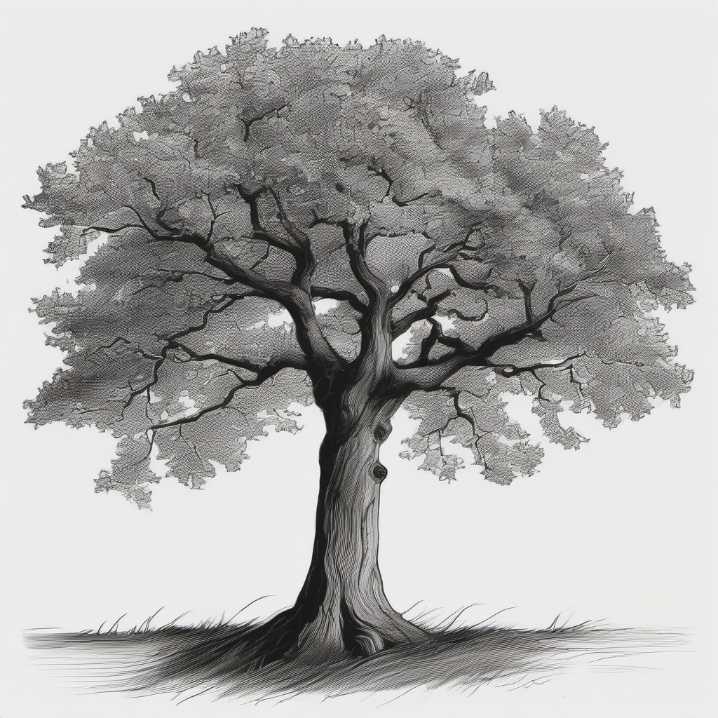 drawing of an oak tree  minimal rough scribbles,doodles,black and white