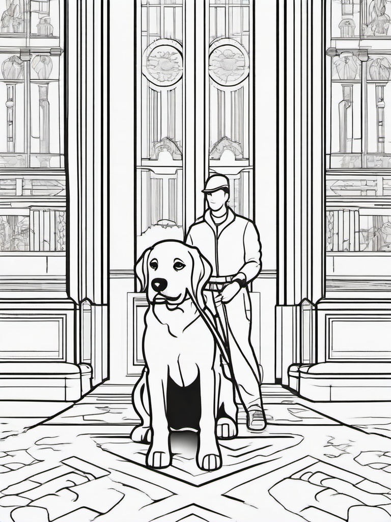 Service Dog Coloring Pages - Brave Dog Assisting Its Owner  minimal black outline printable sheet, coloring page