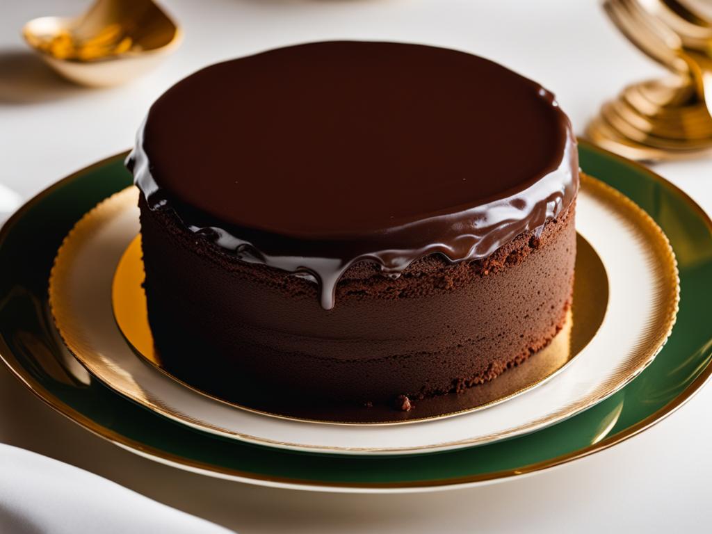 sacher-torte, a decadent austrian chocolate cake, indulged in a grand viennese ballroom. 