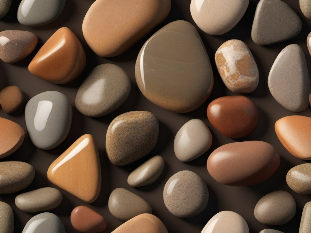 Garden stones with a refined, polished surface in warm tones top view, product photoshoot realistic background, hyper detail, high resolution