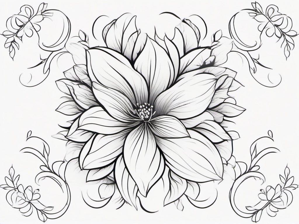 Floral Tattoo Outline - Outline or minimalist design of a floral-themed tattoo.  simple color tattoo,minimalist,white background