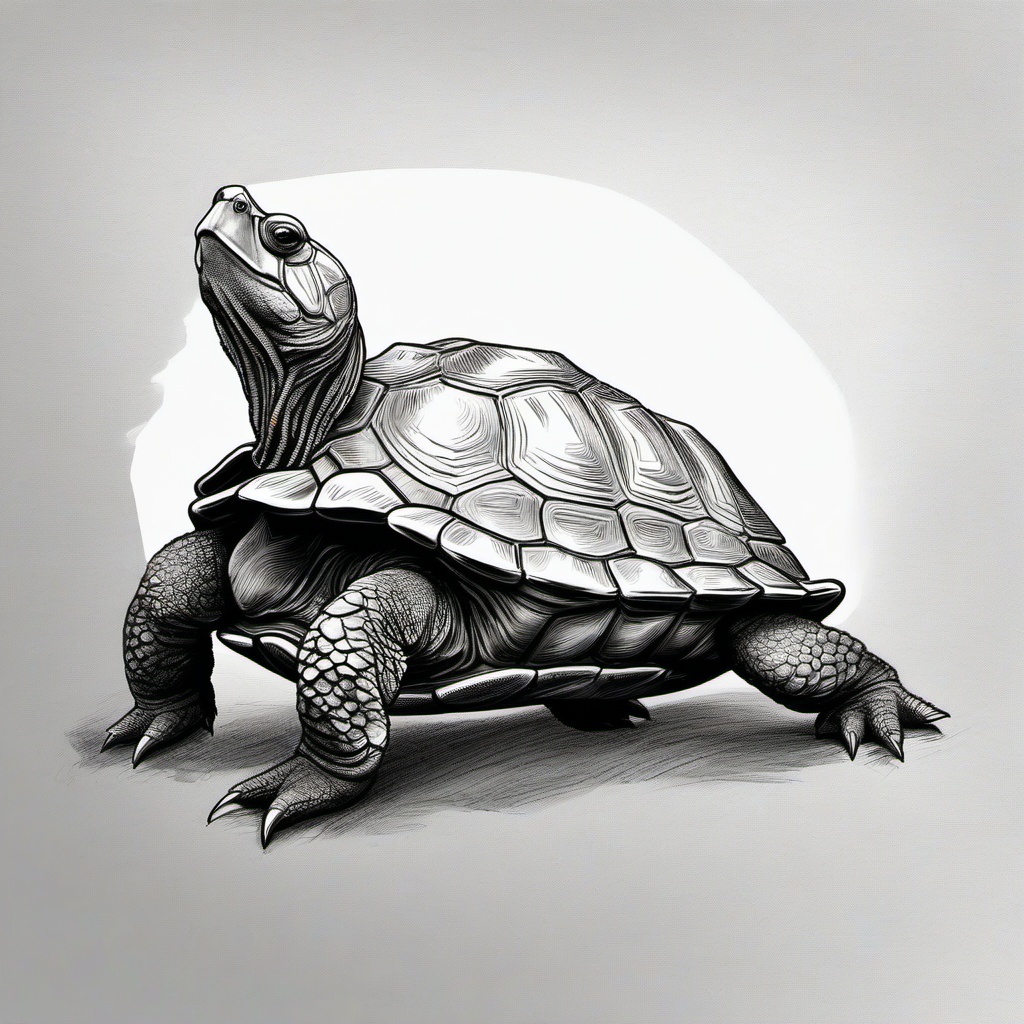 drawing of a snapping turtle  minimal rough sketch scribbles,doodles,black and white