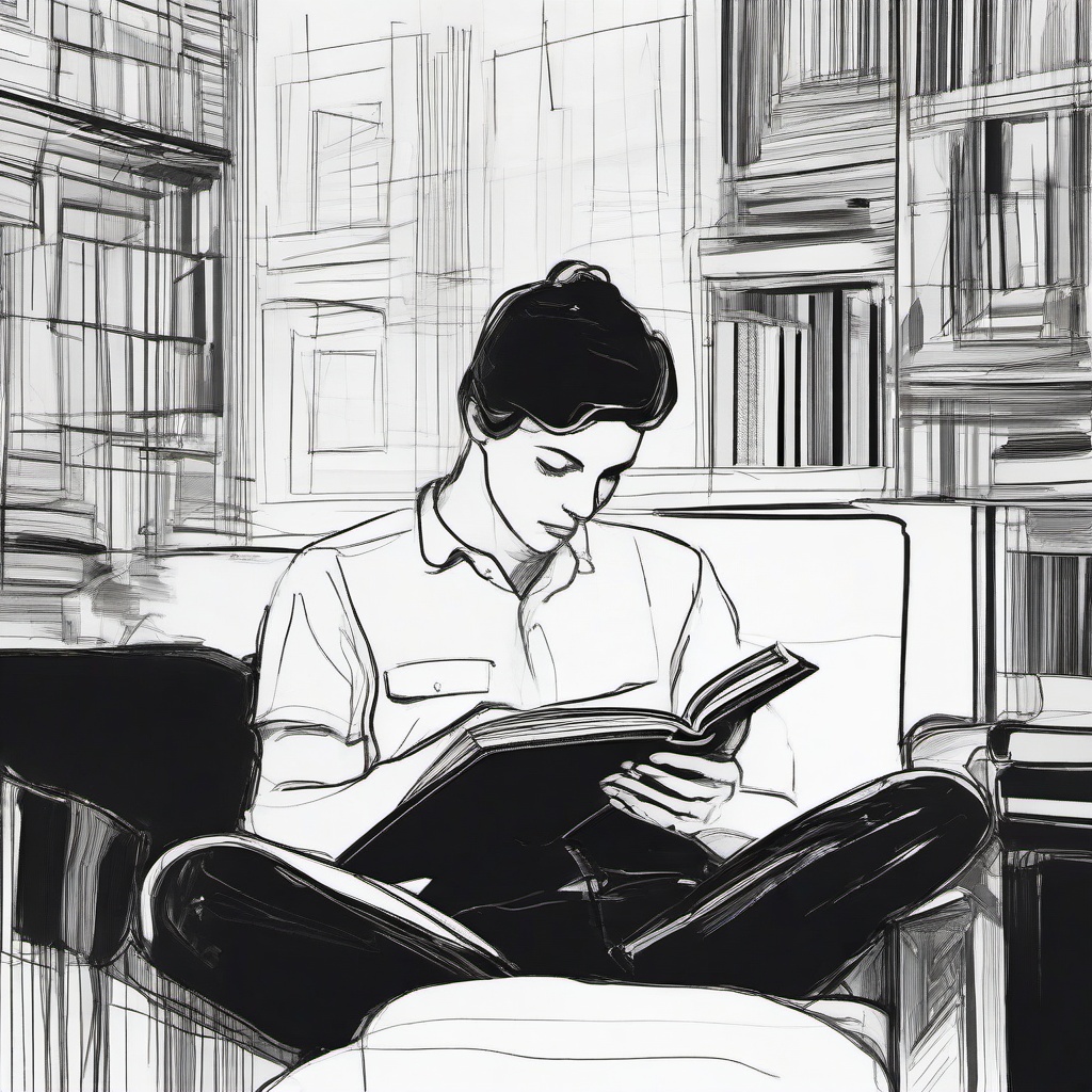 drawing of a person reading a book  minimal rough sketch scribbles,doodles,black and white