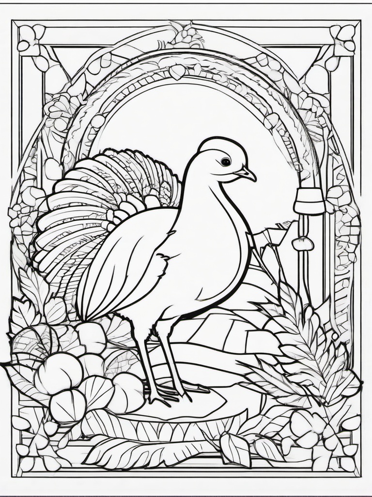 Turkey and Hedgehog Coloring Pages - Unlikely Friends in a Festive Setting  minimal black outline printable sheet, coloring page