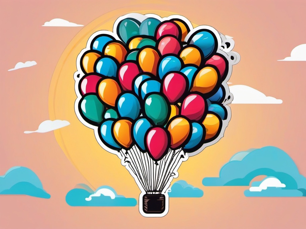 Balloon Release Sticker - Releasing a bunch of festive balloons, ,vector color sticker art,minimal