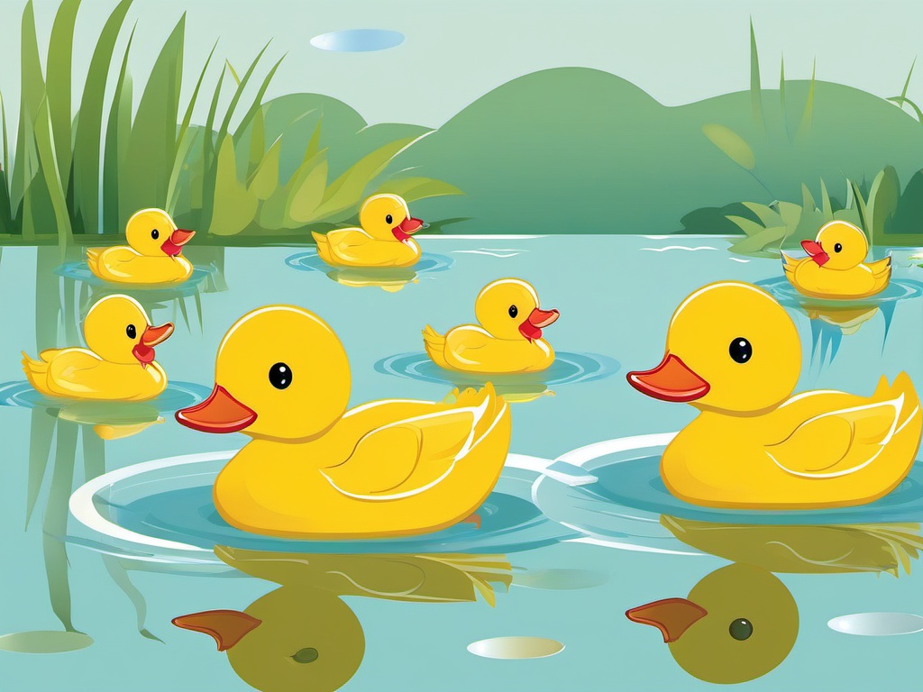 Ducklings in a Pond clipart - Adorable ducklings swimming, ,vector color clipart,minimal