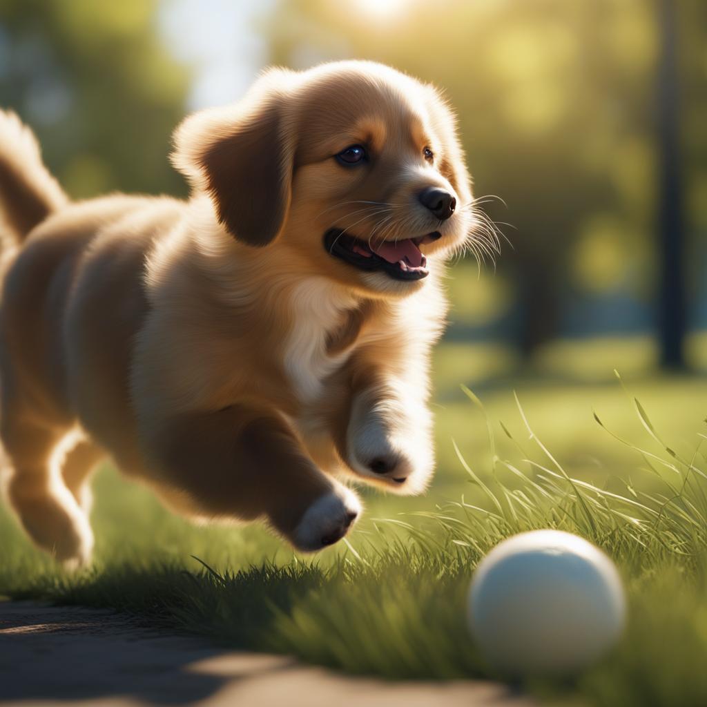 puppy playing fetch in a sunny park 8k ultrarealistic cinematic 