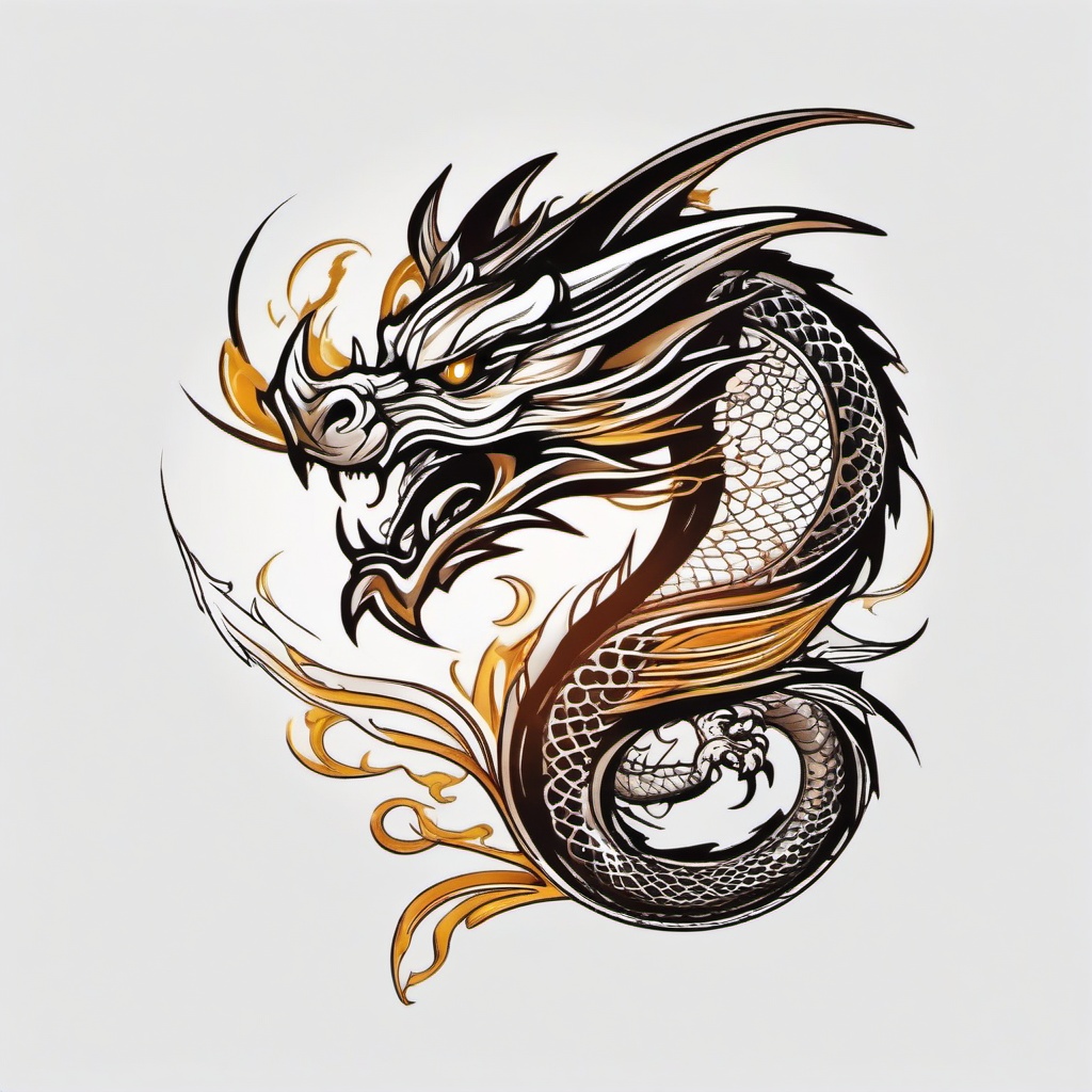 Flash Tattoo Dragon - Tattoo with a dragon design created in flash art style.  simple color tattoo,minimalist,white background