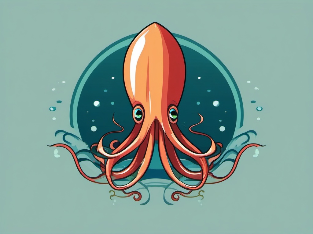 Squid Clip Art - A mysterious squid lurking in the depths,  color vector clipart, minimal style