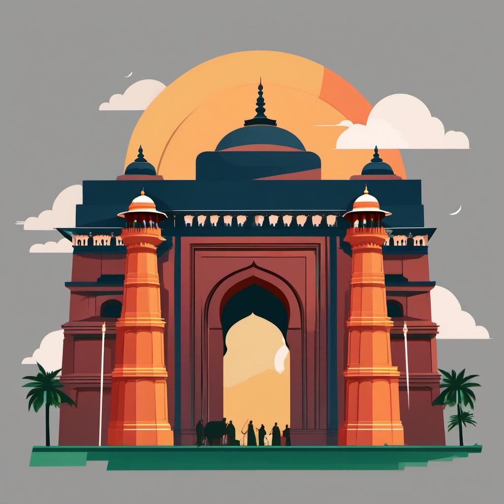 New Delhi clipart - India Gate and Jama Masjid in India, ,color clipart vector style