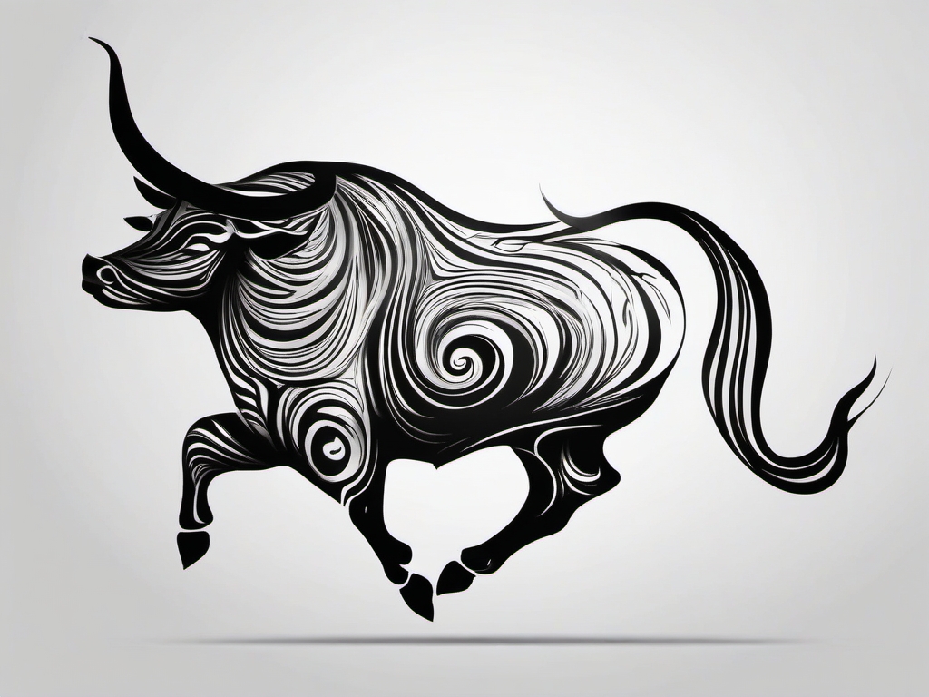 Abstract bull swirls ink. Whimsical dance of energy.  minimalist black white tattoo style