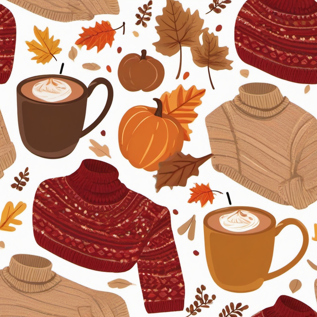 Fall clipart - cozy sweater and hot chocolate  