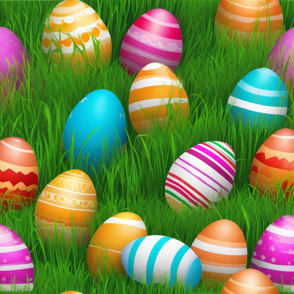 April clipart - Easter eggs hidden in grass  