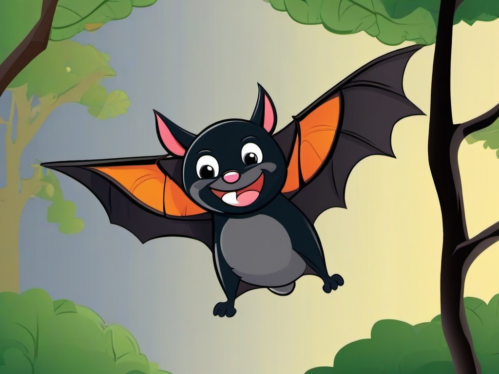 Bat Cartoon - Cartoon of bat hanging upside down  