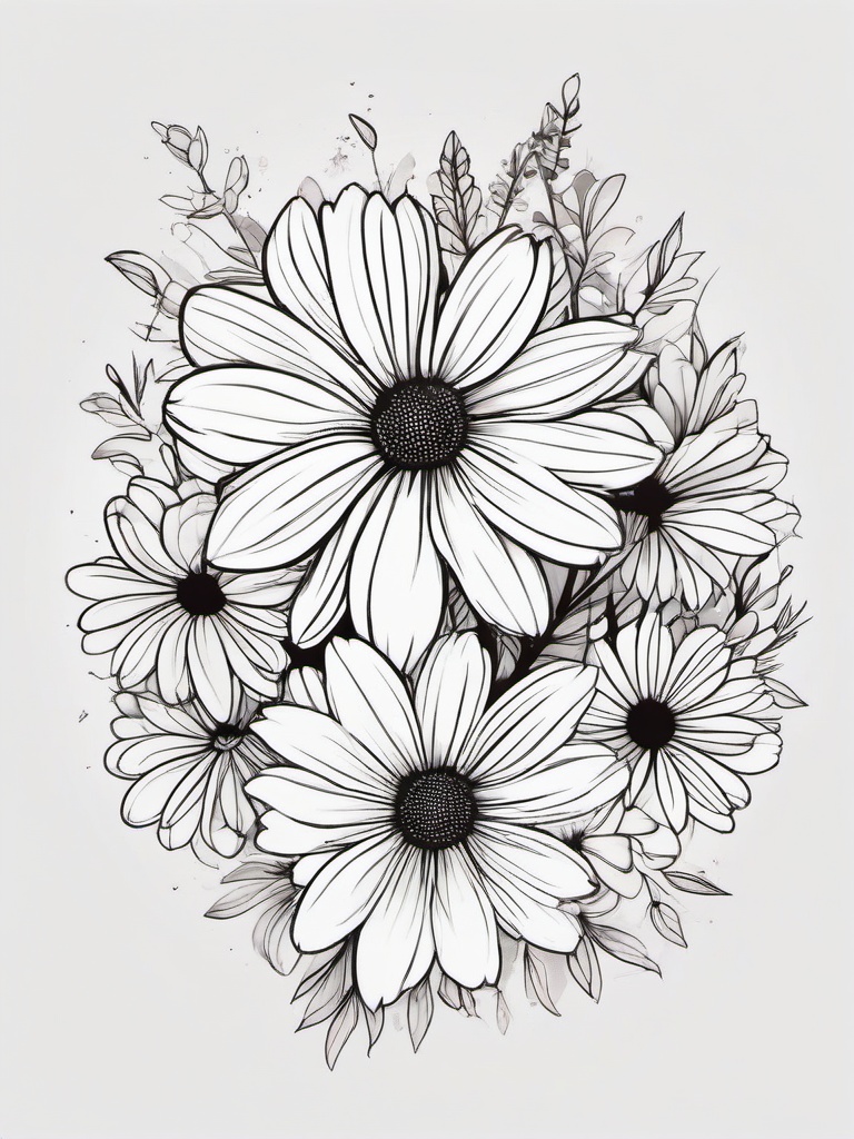 Tattoo Ideas Daisy-Inspiration for daisy tattoos with creative and unique ideas, exploring the versatility of floral ink.  simple color tattoo,minimal vector art,white background