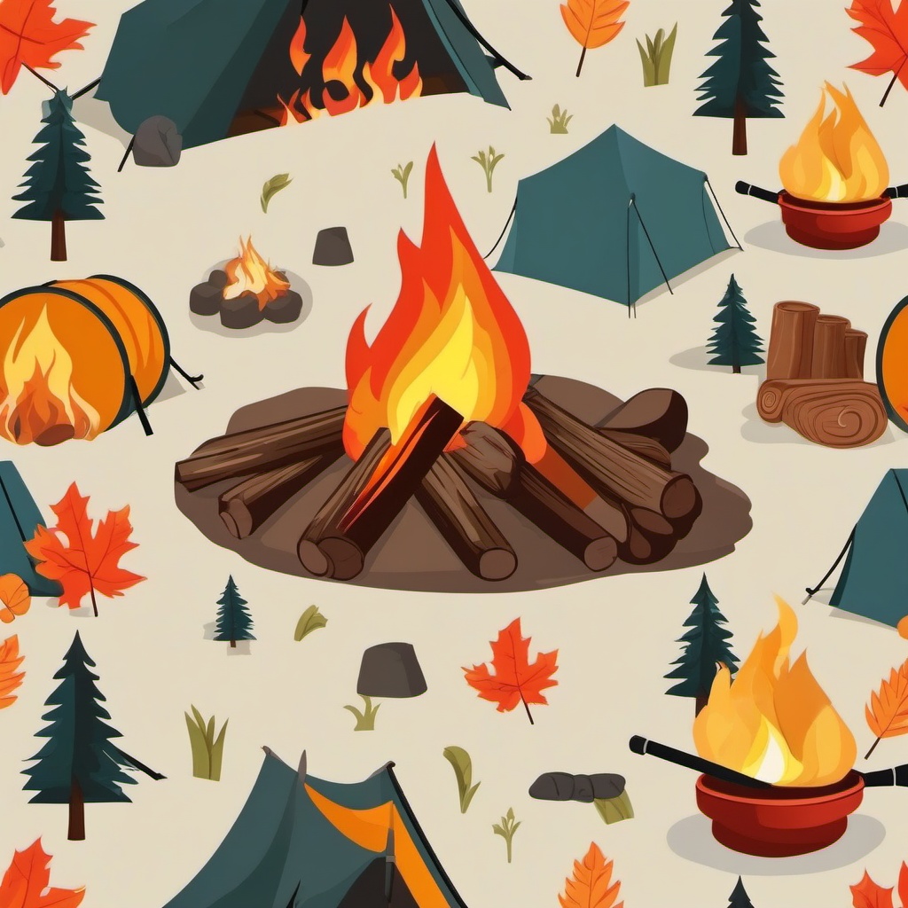 Camping Fire Clipart - A campfire burning in the great outdoors.  color vector clipart, minimal style