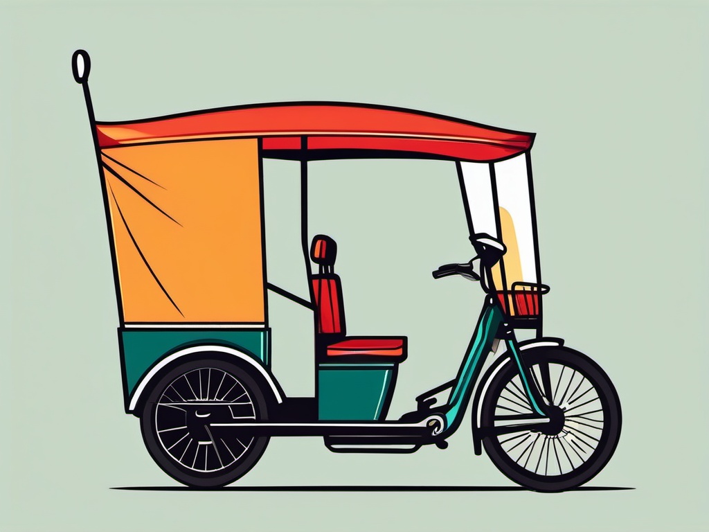 Rickshaw Clipart - A traditional rickshaw transporting passengers.  transport, color vector clipart, minimal style