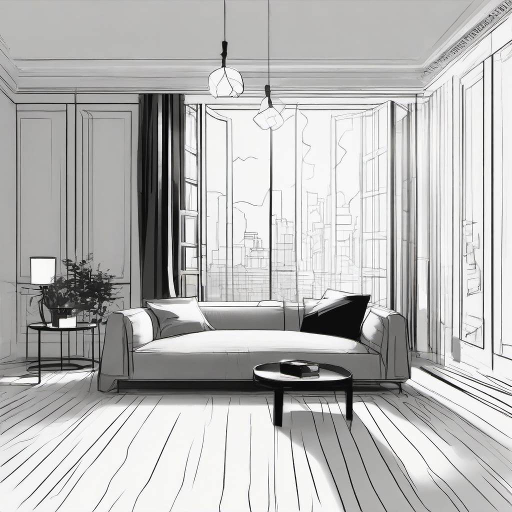 Sunlight clipart - streaming into a room  minimal rough sketch scribbles,doodles,black and white