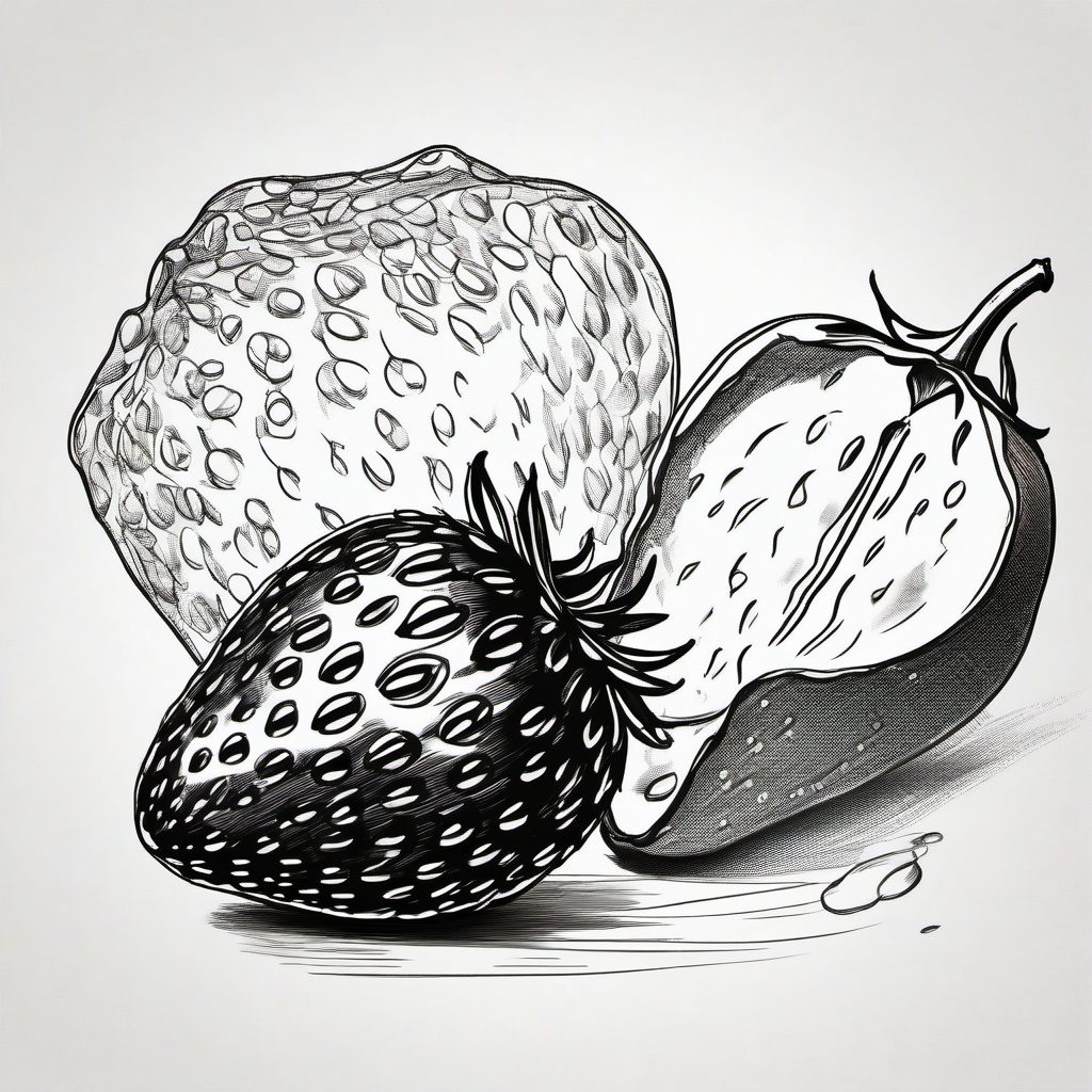 drawing of a strawberry with honey  minimal rough sketch scribbles,doodles,black and white