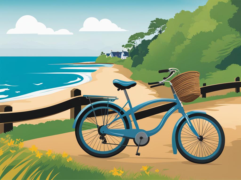 bike clipart: riding along a scenic coastal path. 