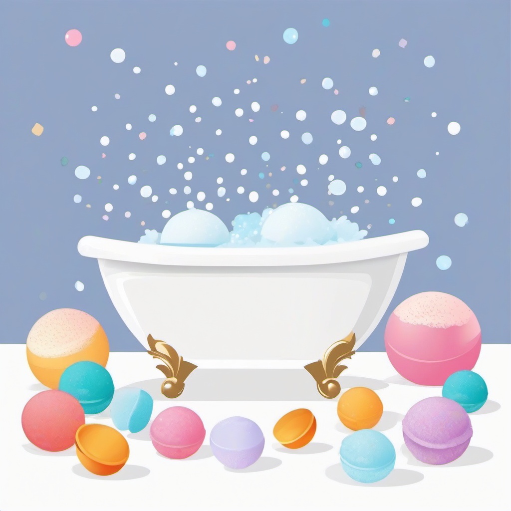 Bath with bath bombs fizzing clipart.  vector style illustration, white background