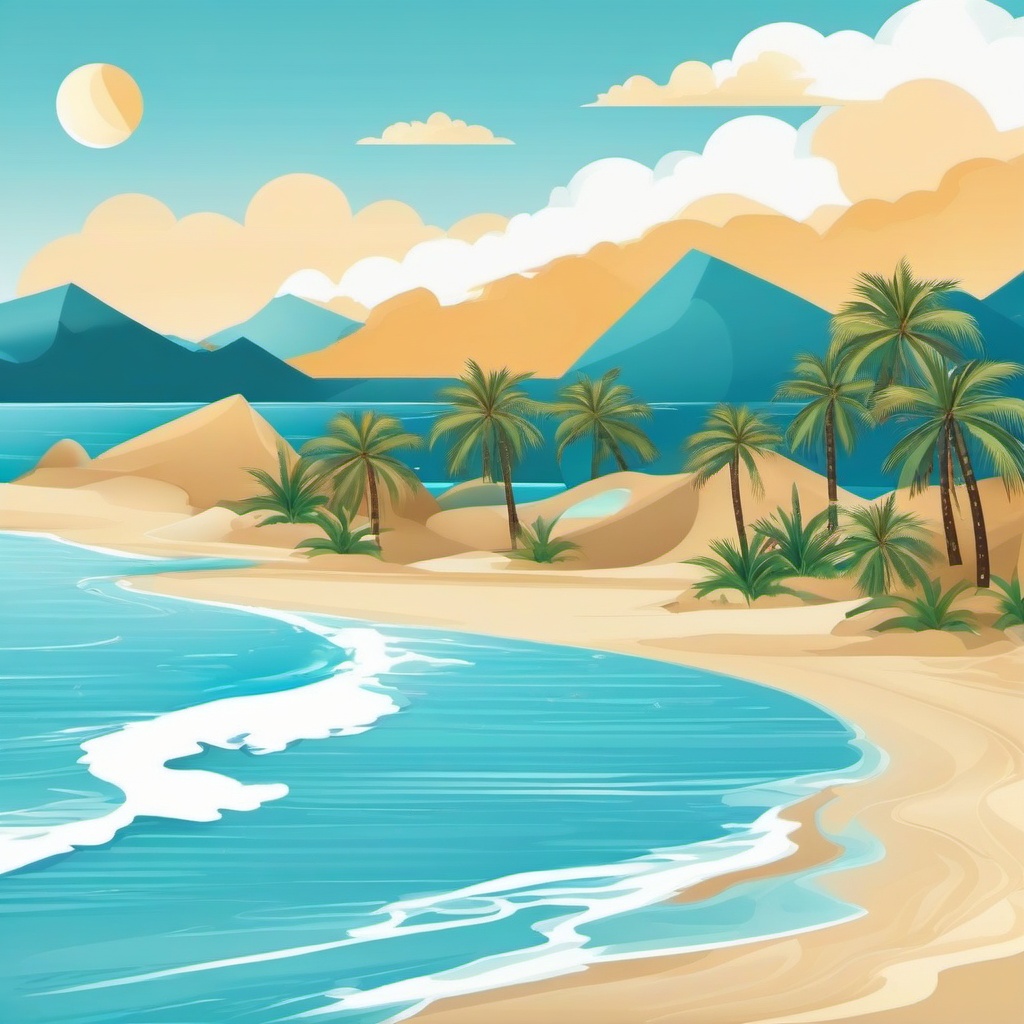 Beach Clipart, Sandy shores and sparkling blue waters. 