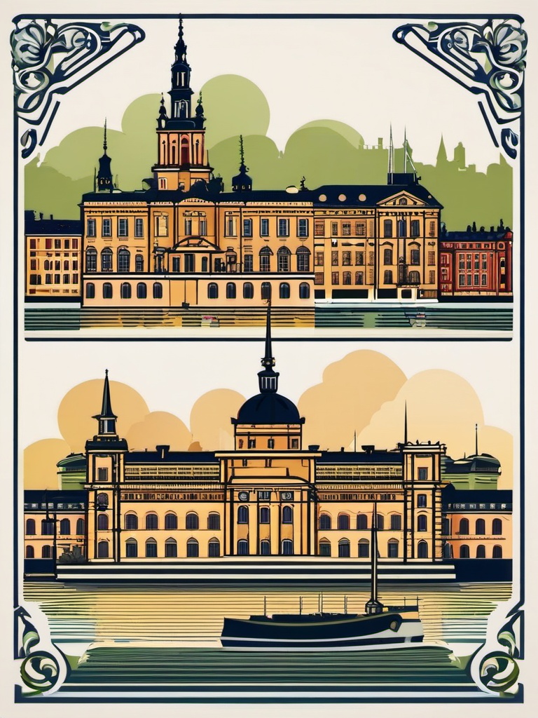 Stockholm clipart - Stockholm Palace and city islands, ,color clipart vector style