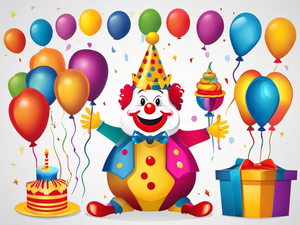 Birthday Clown clipart - Silly and cheerful birthday clown, ,vector color clipart,minimal