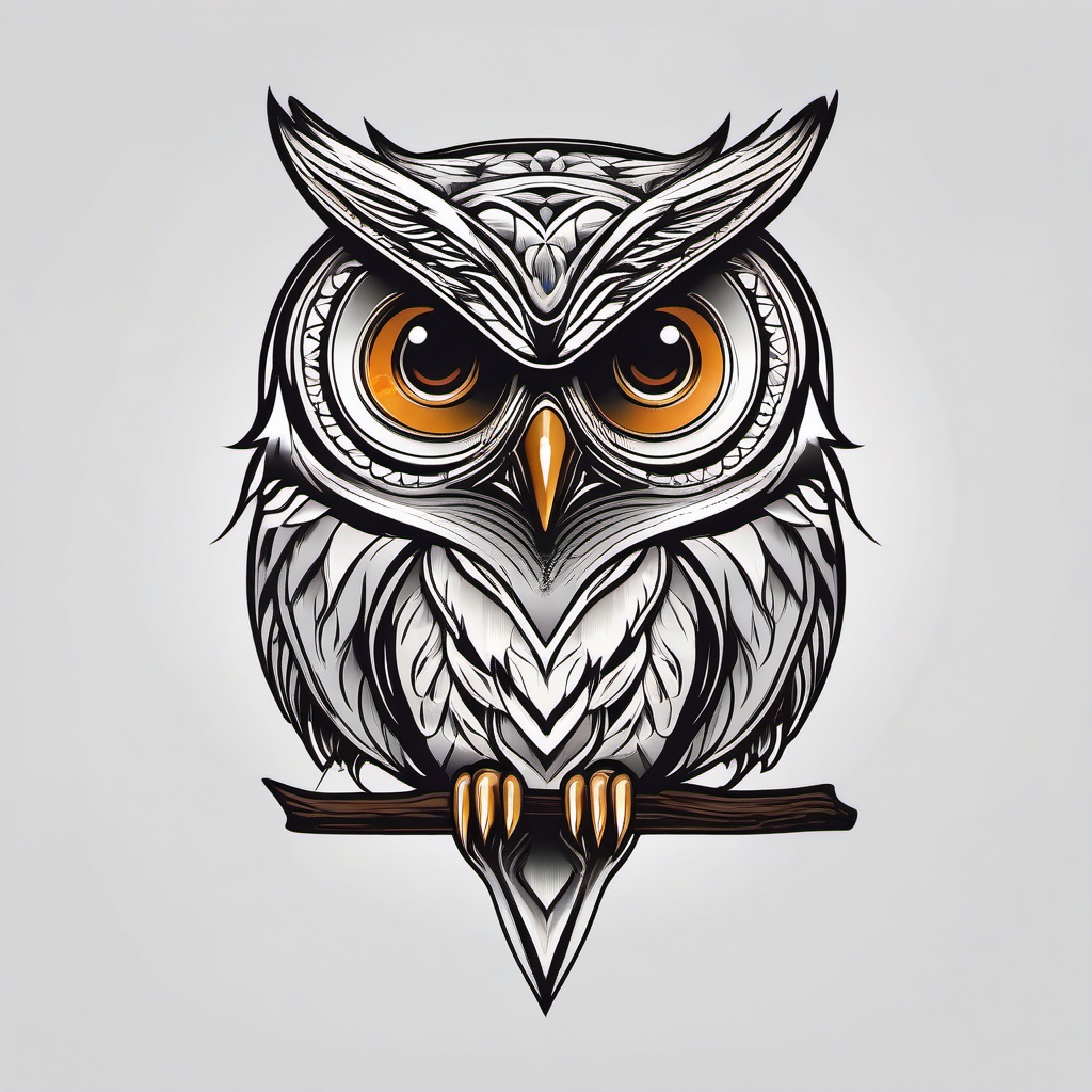 Basic Owl Tattoo - Keep it simple and classic with a basic yet iconic owl tattoo.  simple color tattoo,vector style,white background