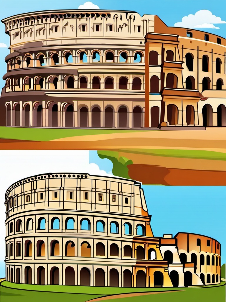 Rome clipart - Colosseum and Roman Forum with ancient history,  color vector clipart