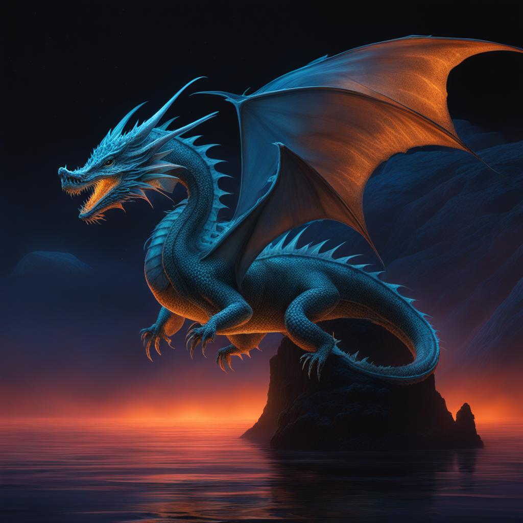 bioluminescent dragon dwelling in the darkest depths of the ocean, its bioluminescent patterns lighting up the abyss. 