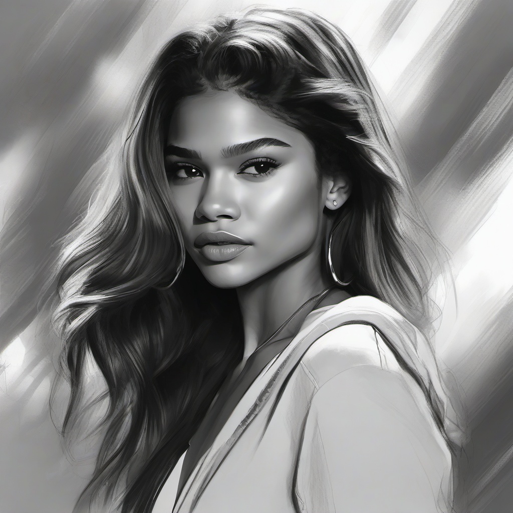 drawing of Zendaya in a dramatic movie scene  minimal rough sketch scribbles,doodles,black and white