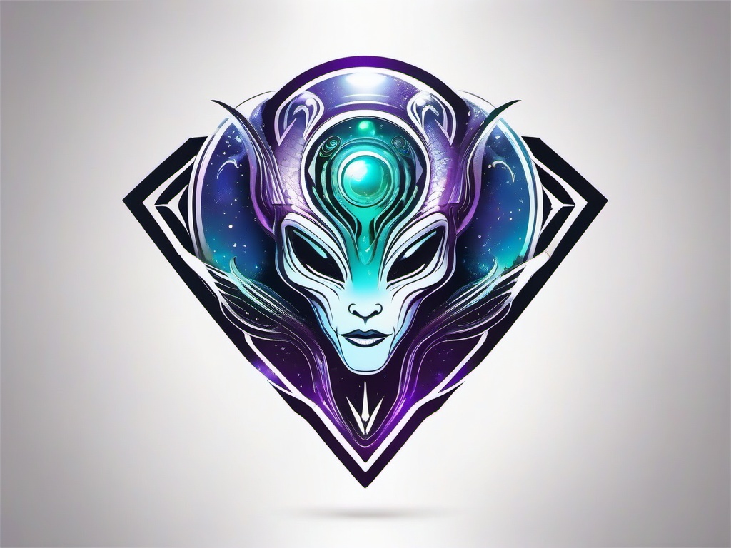 Galaxy Alien Tattoo - Merge cosmic elements with a galaxy-themed alien tattoo.  simple color tattoo,vector style,white background