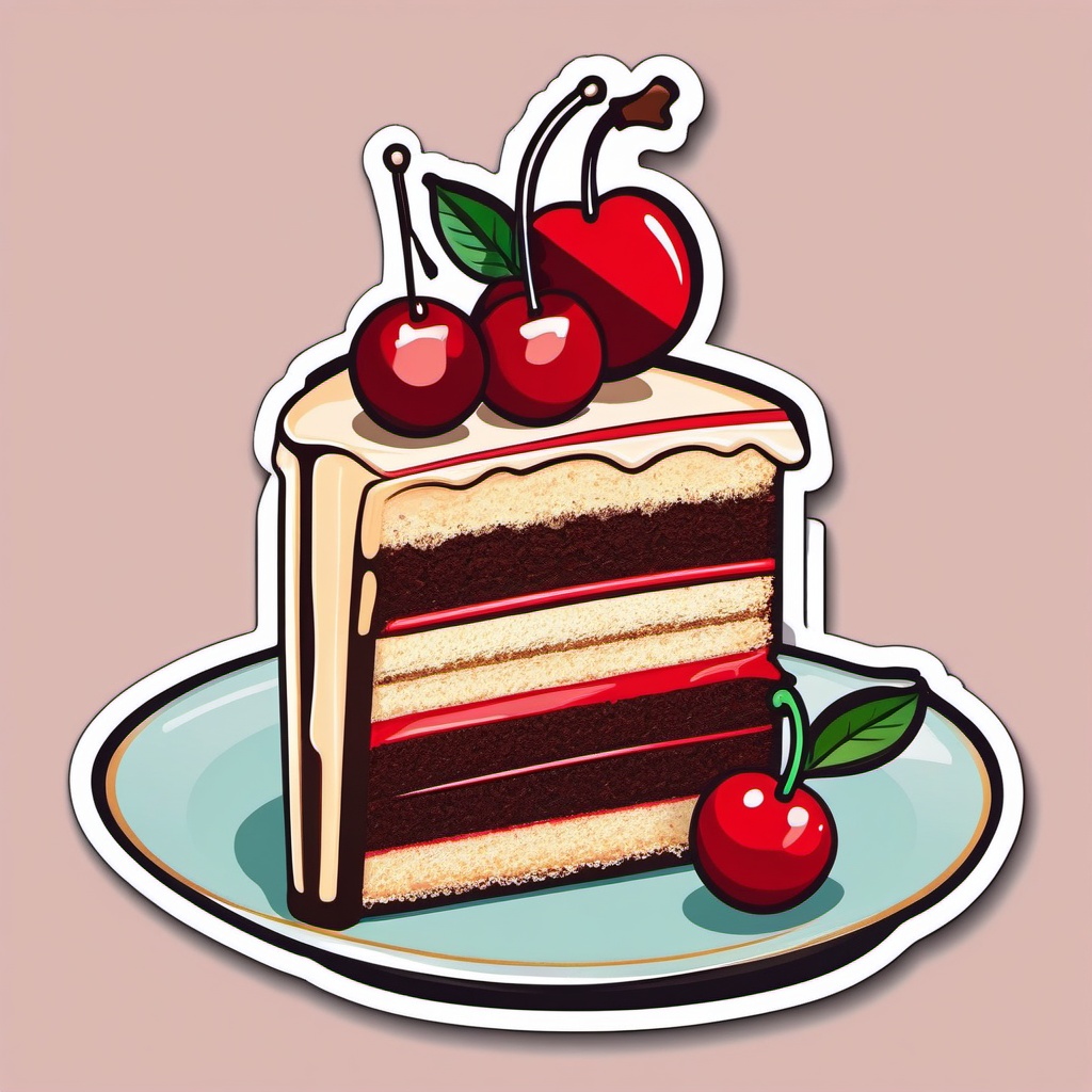 Cake Slice with Cherry Sticker - Cake slice adorned with a cherry, ,vector color sticker art,minimal