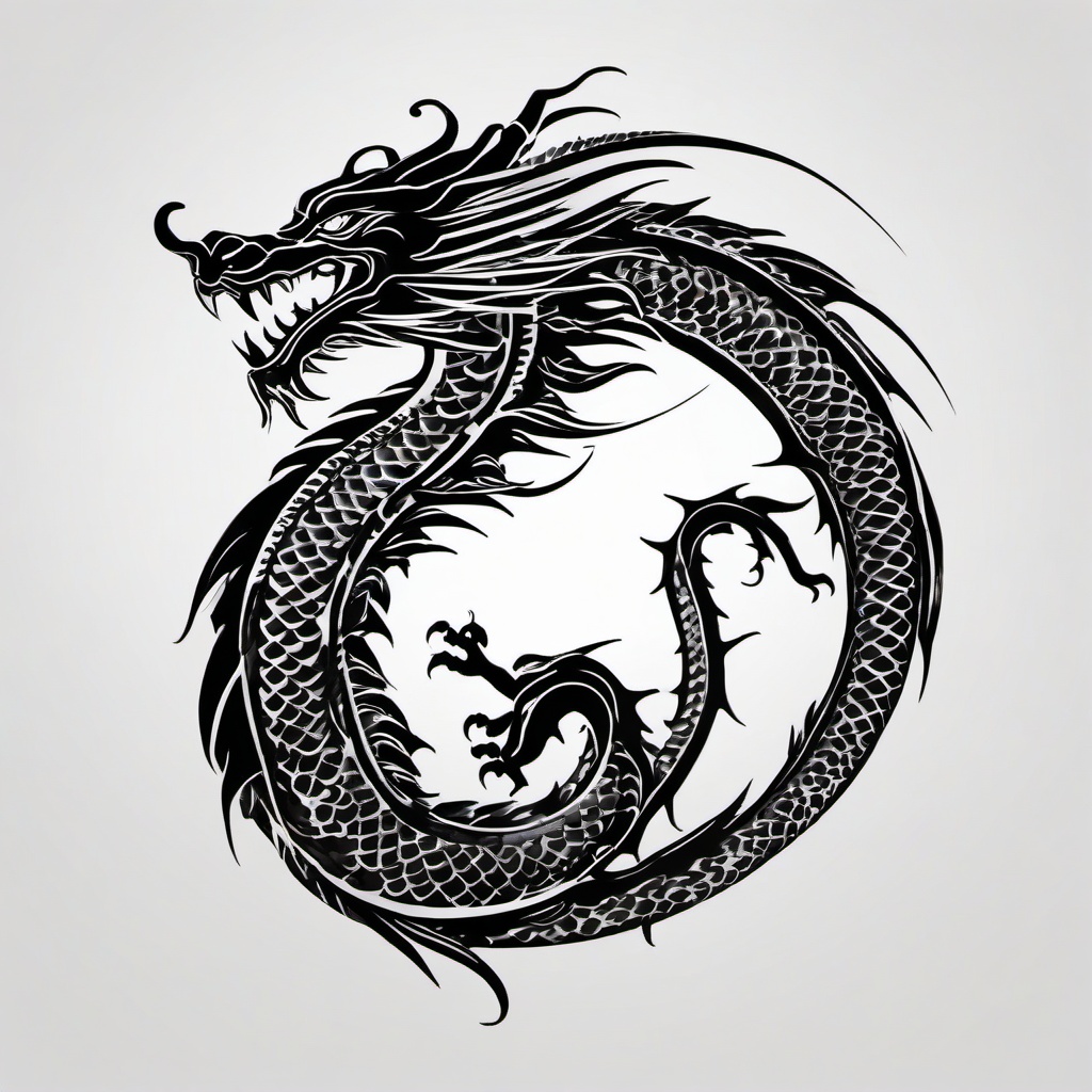 Dragon Tattoo Black - Dragon tattoos primarily using black ink for a bold and classic appearance.  simple color tattoo,minimalist,white background