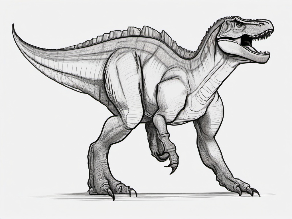 drawing of a Giganotosaurus dinosaur  minimal rough sketch scribbles,doodles,black and white