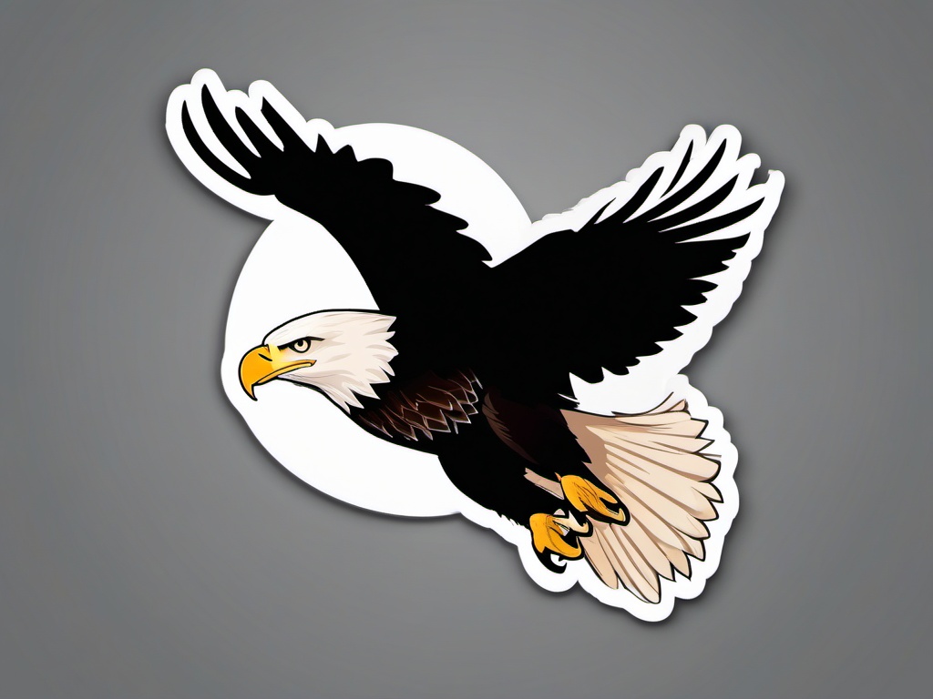 Bald Eagle Sticker - A majestic bald eagle soaring in the sky, ,vector color sticker art,minimal