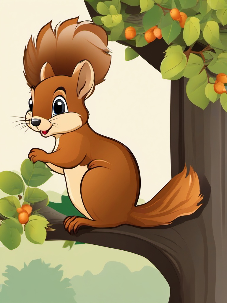 Squirrel Clipart in a Tree,Alert squirrel in a tall tree, embodying agility and resourcefulness. 