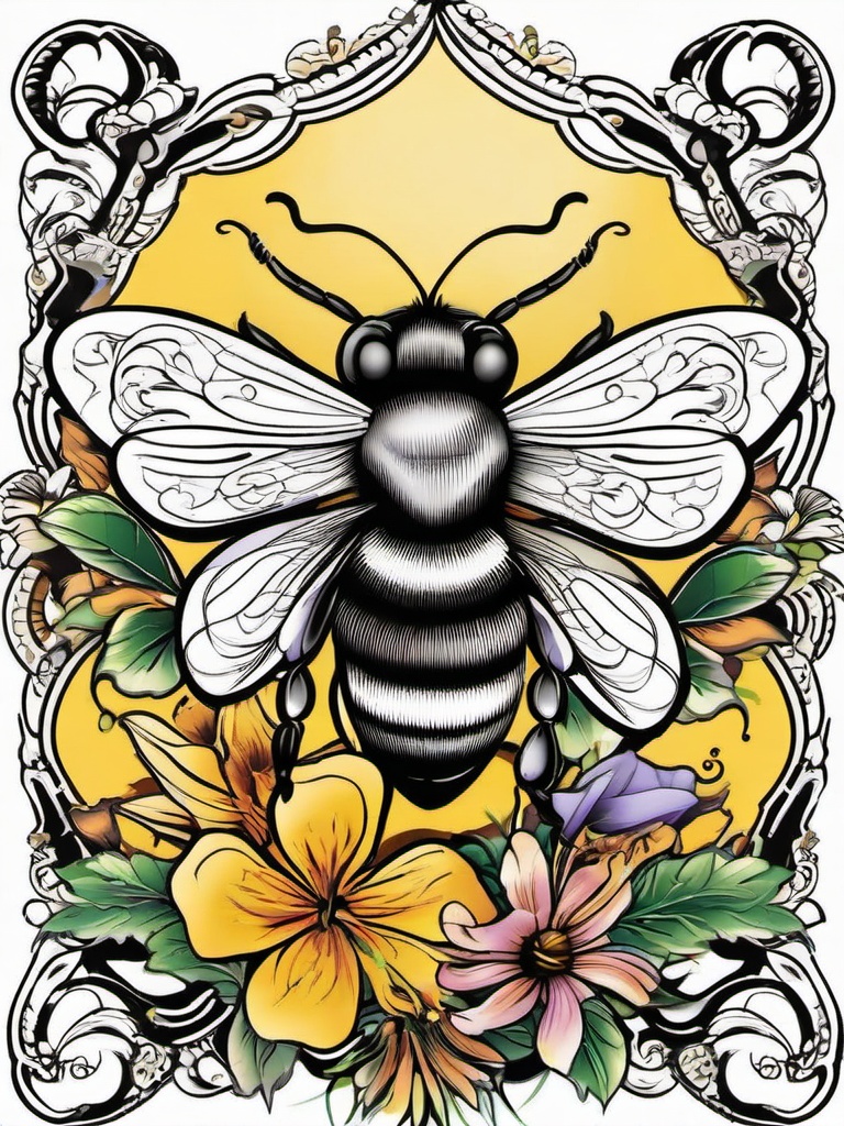 bee flower tattoo  vector tattoo design