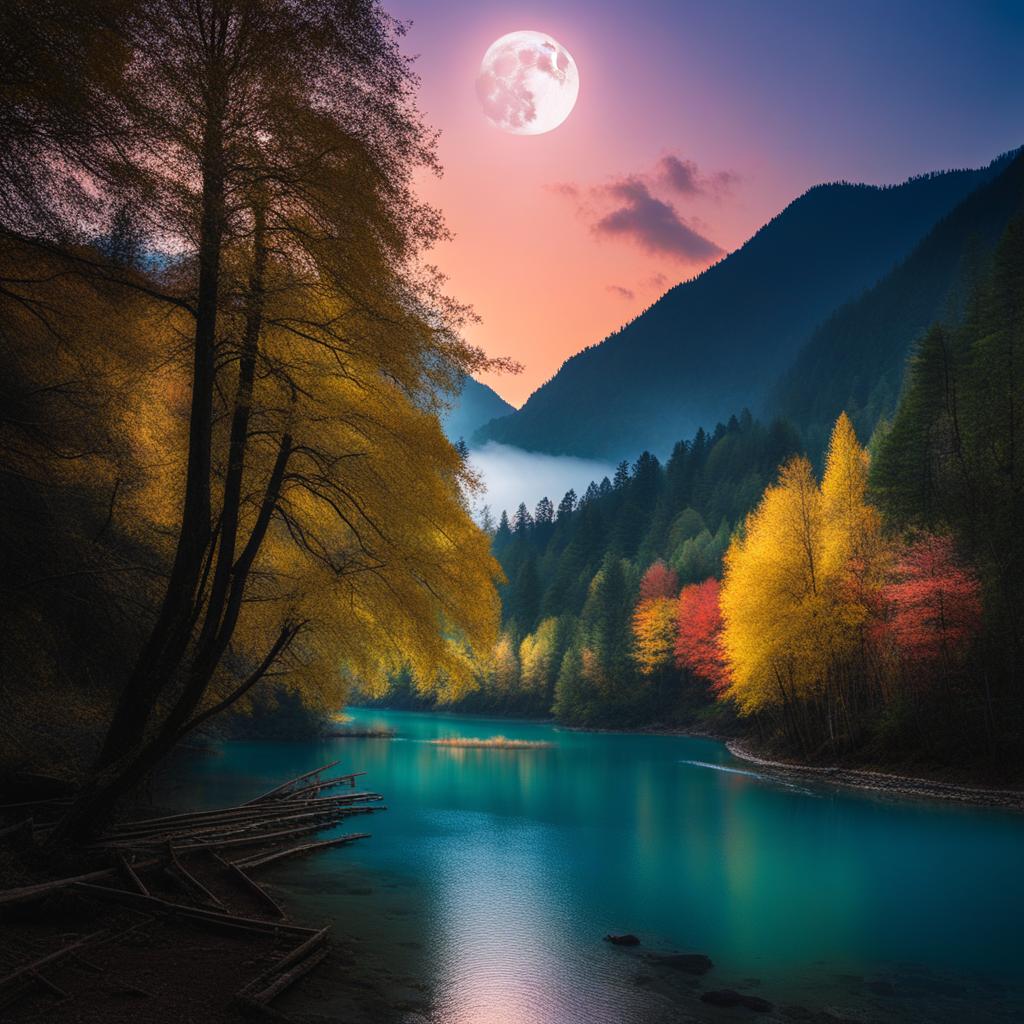 jiuzhaigou valley - paint the surreal night landscapes of jiuzhaigou valley, where colorful lakes and waterfalls shimmer under the soft light of the moon. 